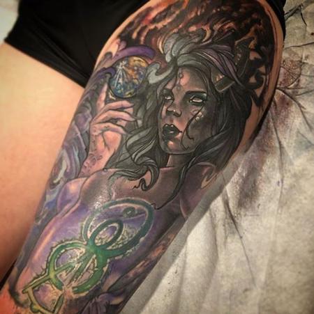 Tattoos - Dark Woman Portrait Leg Sleeve Tattoo - 137831